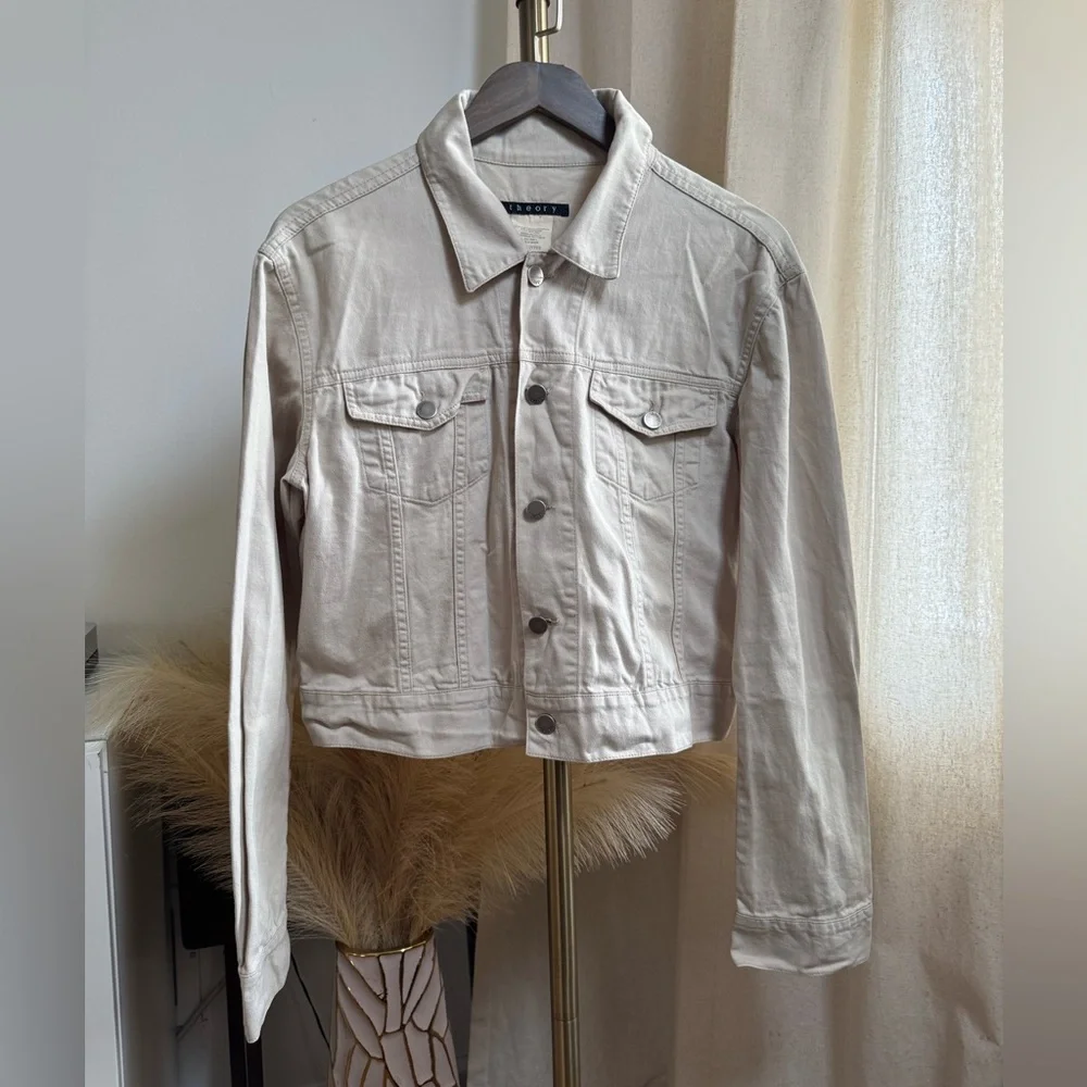 Theory Light Beige Jean Jacket | Large - Picture 1 of 5